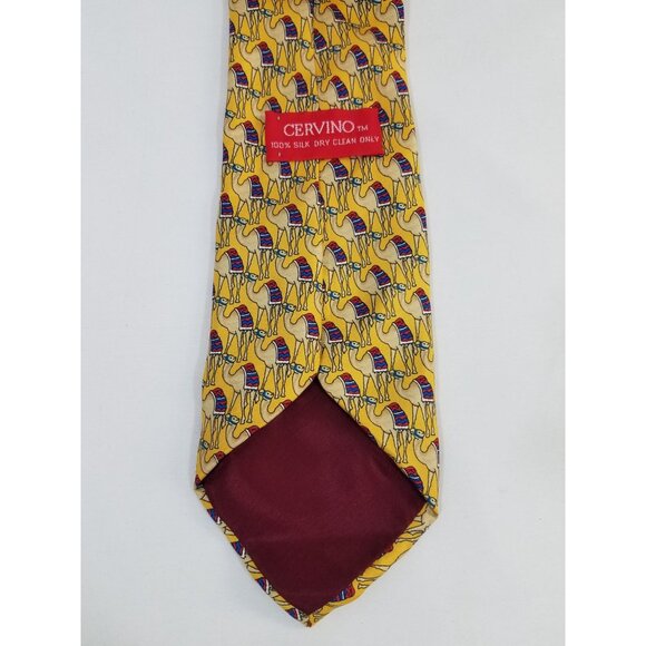 Cervino Mens Yellow Camel Pattern Silk Necktie 59" X 3.75" Made In Italy - Picture 3 of 6